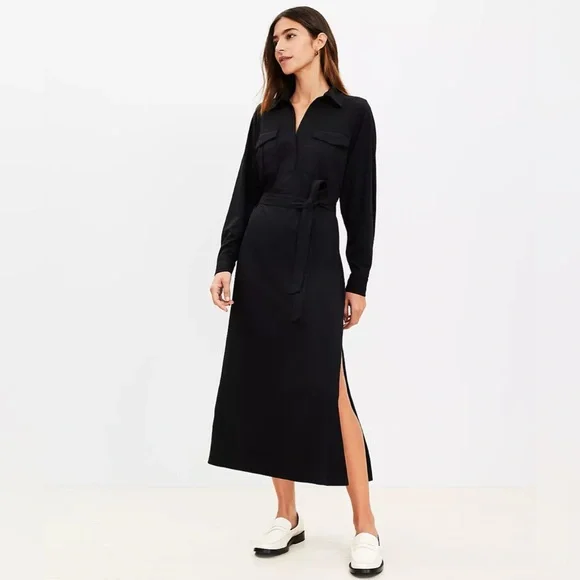 Loft Utility Midi Pocket Dress Size Large Black Women's Loft Utility Midi Pocket Dress Size Large Black Women's
